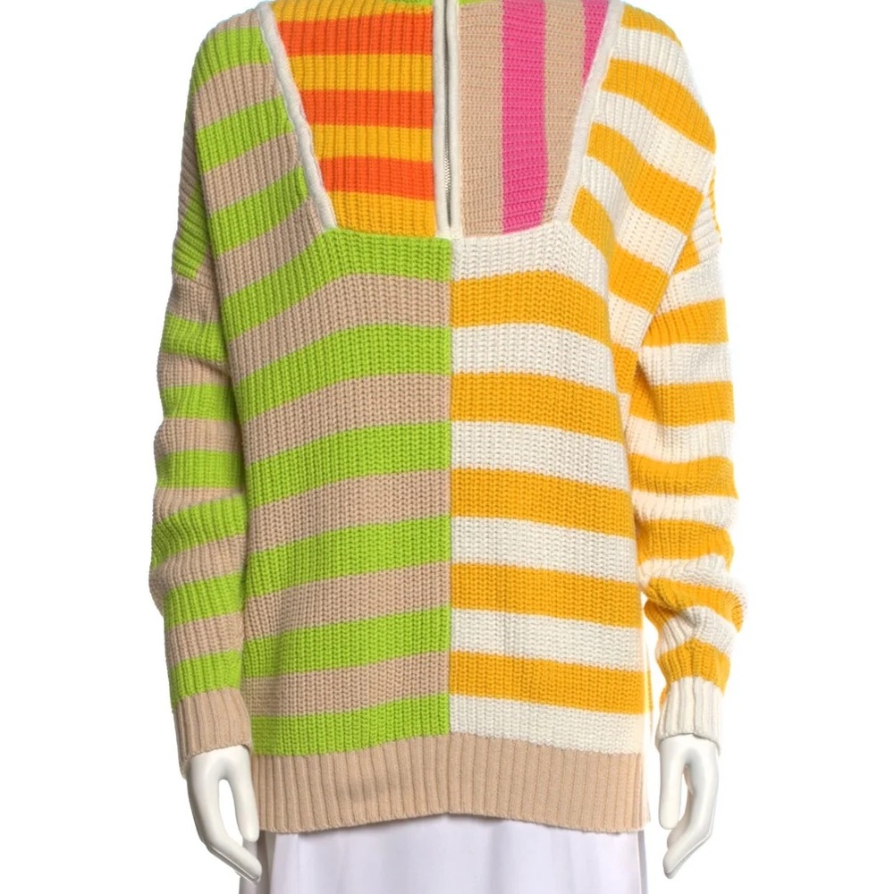 STAUD Pink and Orange V-Neck Color-Blocked Top